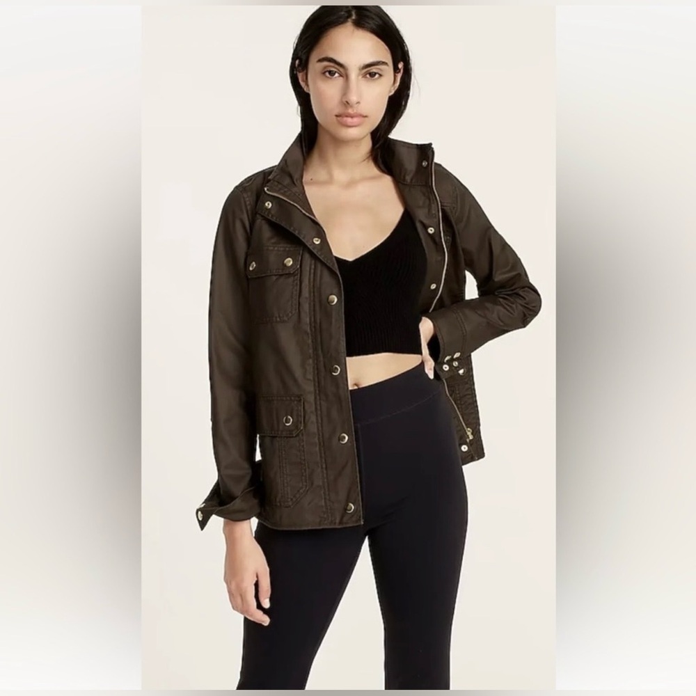 J. Crew Women’s Resin Coated Cotton Twill Jacket in Mossy Brown Size Medium